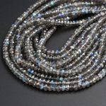 Best of All! AAA Micro Faceted Labradorite Rondelle Beads 6mm 7mm Nothing But Brilliant Rainbow Blue Flashes Fire Diamond Cut 16" Strand