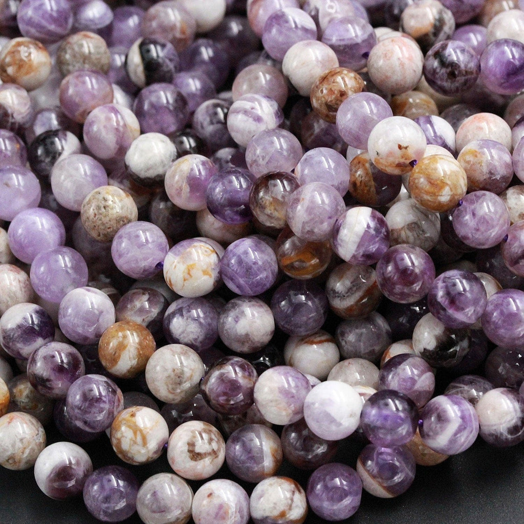 Natural Cape Amethyst Beads 6mm 8mm 10mm 12mm Round Beads White Stripes  15.5 Strand 