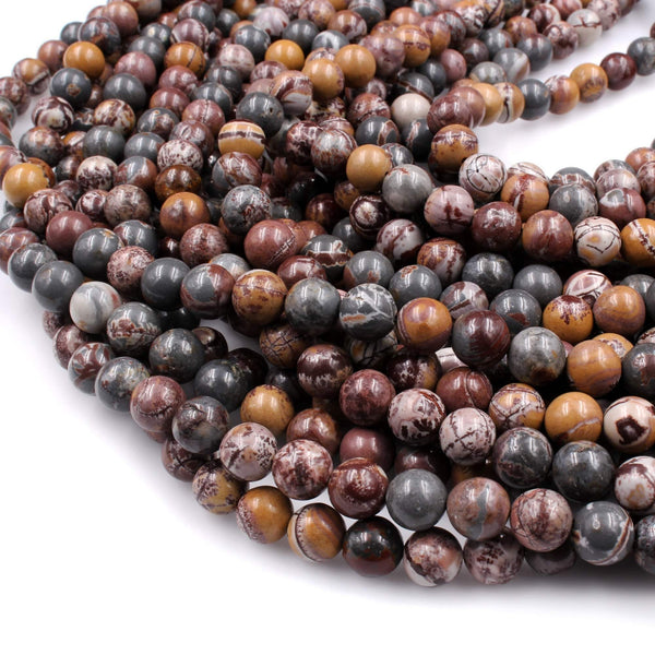 Natural Sonora Dendritic Rhyolite 4mm Round Beads 6mm Round Beads 8mm Round Beads High Polish 16" Strand