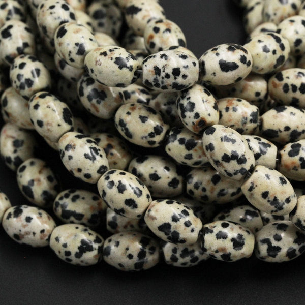 Natural Dalmatian Jasper Drum Barrel Oval Beads 12mm Thick Tube Beads Natural Black White Beige Quail Egg Look Bead 16" Strand