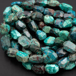 Large Faceted Natural Chrysocolla Beads Rectangle Nugget Freeform Vibrant Blue Green Chrysocolla Beads From Arizona 16" Strand