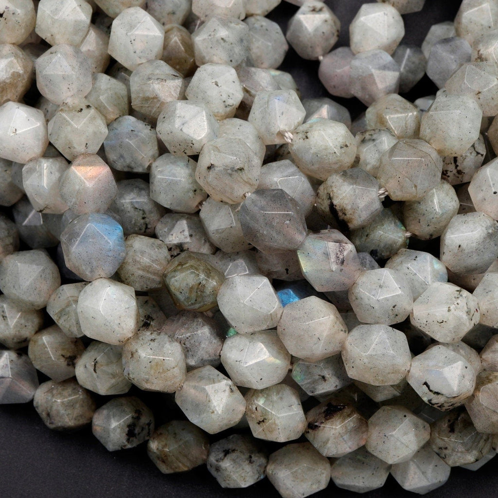Star Cut Natural Labradroite Beads Faceted 8mm Rounded Nugget Sharp Facets 15" Strand