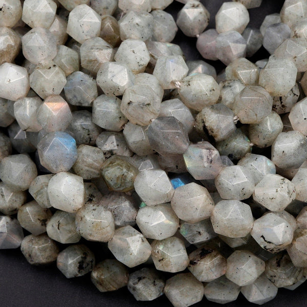 Star Cut Natural Labradroite Beads Faceted 8mm Rounded Nugget Sharp Facets 15" Strand