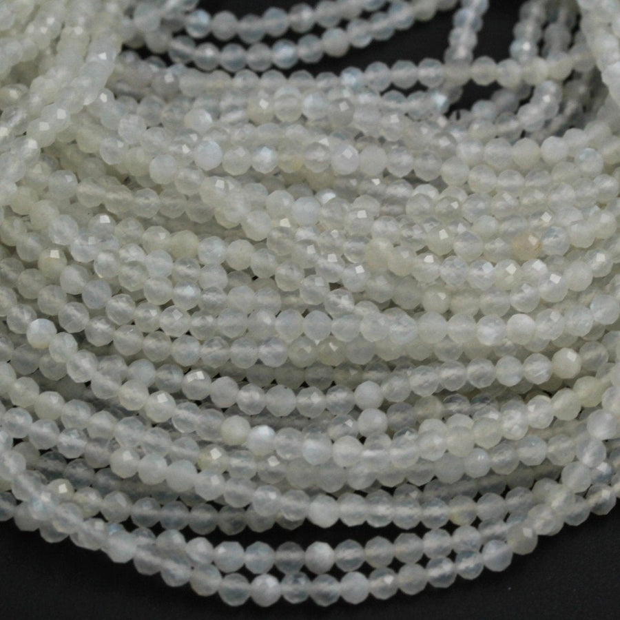 Natural Creamy White Moonstone 3mm Faceted Round Beads Micro Faceted Laser Cut Diamond Cut Gemstone White Stone Spacer Beads 16" Strand