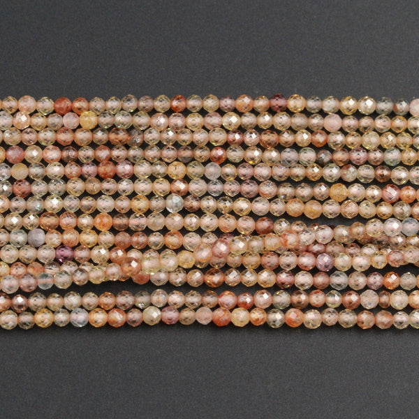 Genuine Natural Zircon Round Beads 2.5mm Micro Faceted Tiny Small Champagne Gray Gold Orange Canary Yellow Diamond Beads Gemstone 16" Strand