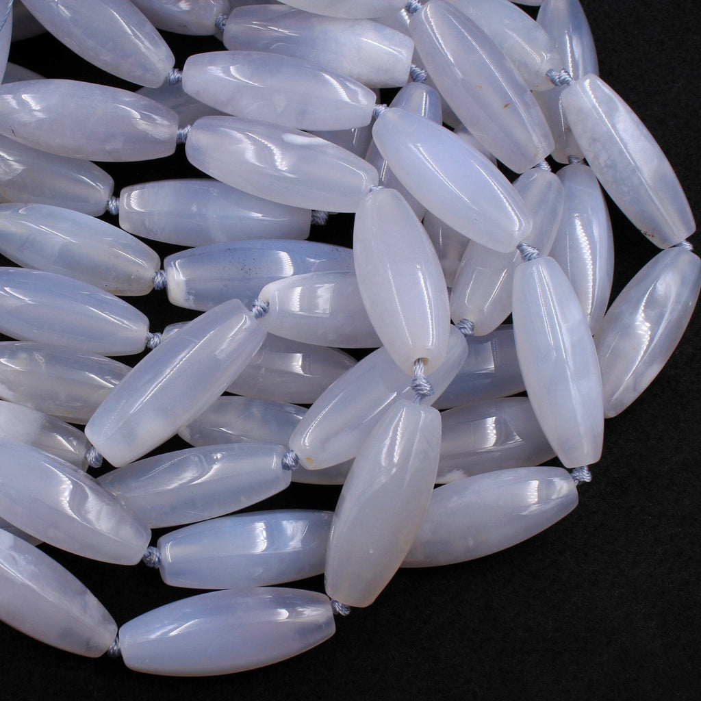 Icy! Natural Blue Angel Chalcedony Beads Long Drum Tube Cylinder Smoothly Faceted Beads 40mm Gemmy Clear Gemstone 16" Strand