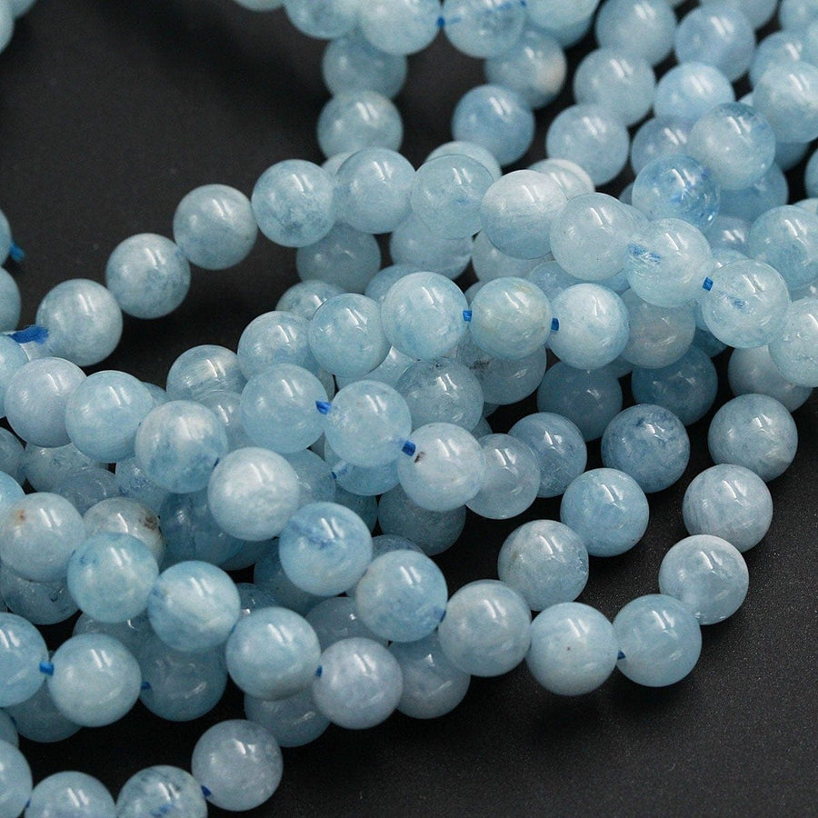 Natural Blue Aquamarine 6mm Round Beads A Grade Translucent Real Genuine Natural Blue Aquamarine Gemstone Birthstone 16" Strand