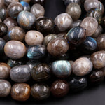Large Natural Labradorite Nuggets Freeform Irregular Rounded Oval Barrel Beads Nice Blue Green Flashes High Quality Labradorite 16" Strand