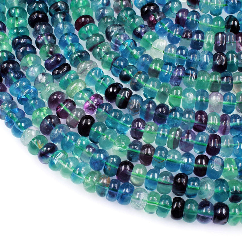 AAA Super Clear Natural Fluorite Rondelle Beads 6mm 8mm Intense Purple Green Blue Gemstone Beads 16" Strand