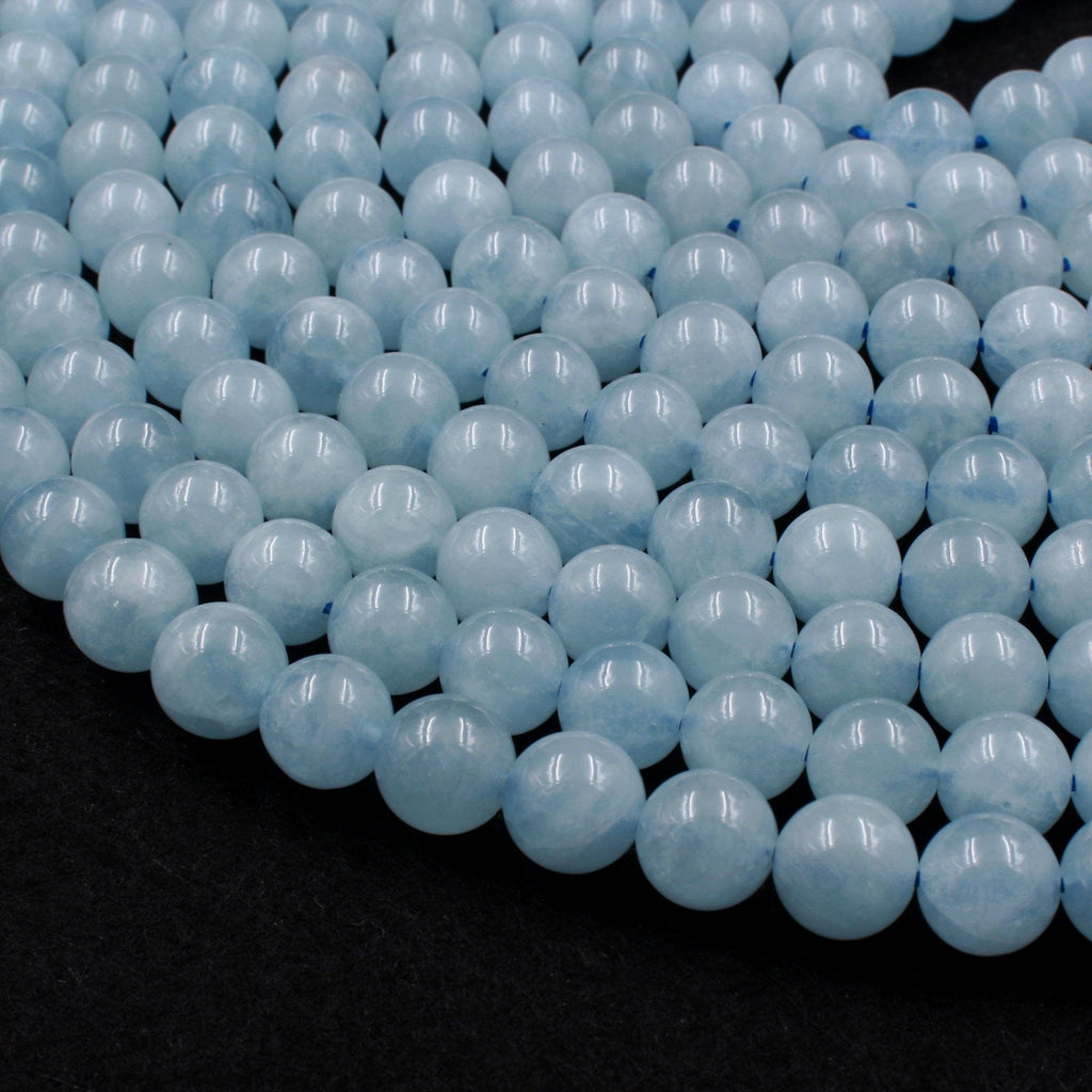 Natural Blue Aquamarine 6mm 8mm Round Beads AA Grade Translucent Real Genuine Natural Blue Aquamarine Gemstone Birthstone 16" Strand