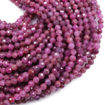A Grade Genuine Natural Ruby Faceted 4mm Round Beads Organic Natural Pink Red Ruby Gemstone Small Micro Faceted Real Ruby 16" Strand