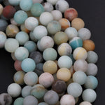 Matte Amazonite Round Beads 4mm 6mm 8mm 10mm A Grade Matte Natural Multi Color Multicolor Amazonite Blue Green Yellow Brown Bead 16" Strand
