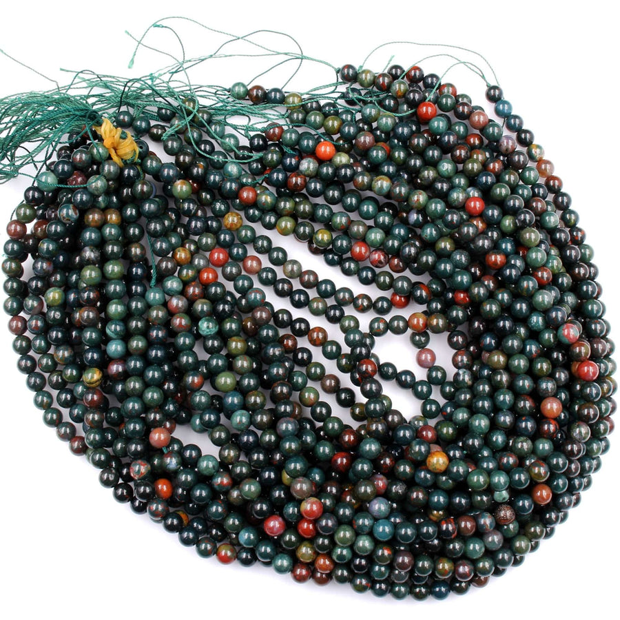 Real Genuine Bloodstone 4mm 6mm 8mm Round Beads Superior Quality~  100% Natural Bloodstone Full 16" Strand
