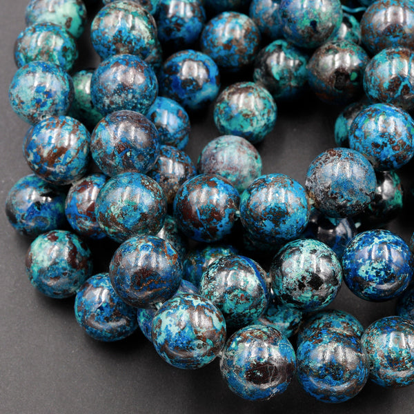 SHATTUCKITE BEADS Round 12mm Deep Marine Blue AAA Grade Rare Natural Blue Azurite Chrysocolla Gemstone From Arizona 16" Strand