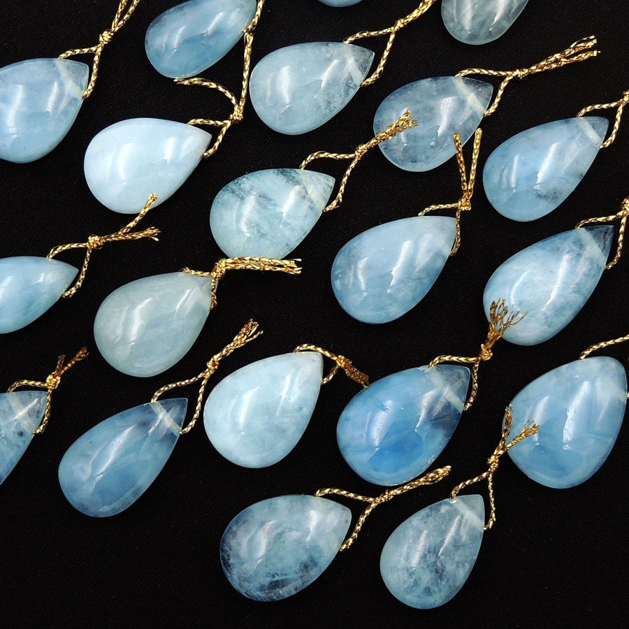 Natural Aquamarine Teardrop Pendant Side Drilled Real Genuine Blue Aquamarine Gemstone Focal Bead