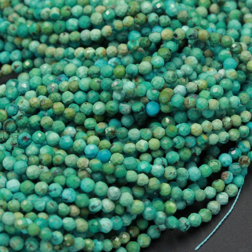 Natural Turquoise Tiny Small 2mm Faceted Round Beads 3mm Faceted Real Genuine Natural Blue Green Turquoise Micro Faceted Cut 16" Strand