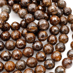 Natural Bronzite Beads Faceted 4mm 6mm 8mm Round High Quality AA Grade 16" Strand