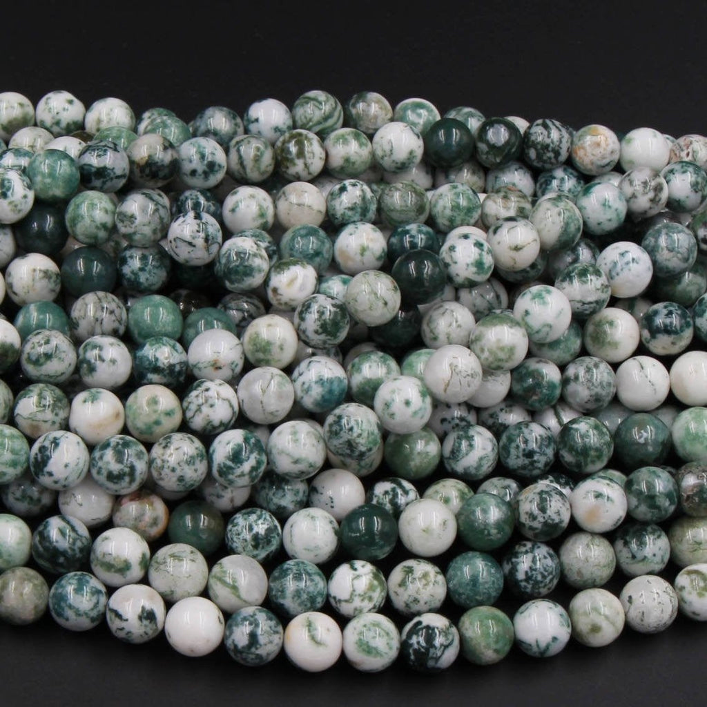 A Grade Natural Green Tree Agate 4mm 6mm 8mm 10mm Round Beads Organic 100% Natural Gemstone 16" Strand
