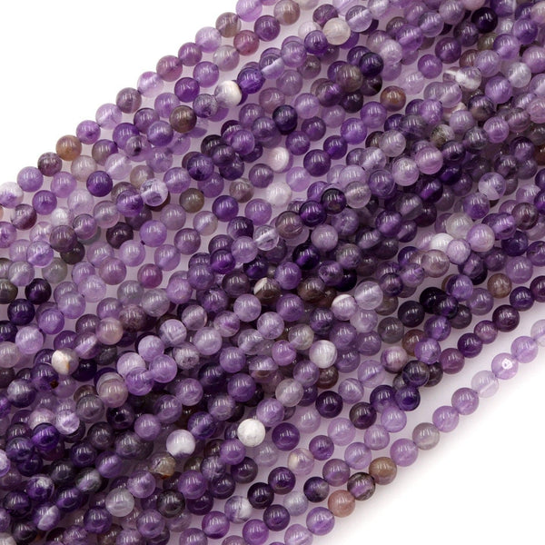 Natural Chevron Amethyst Beads 4mm Round 16" Strand