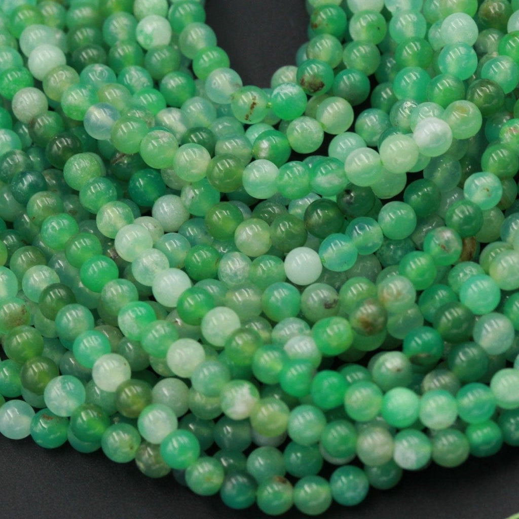 Natural Australian Green Chrysoprase 4mm Round Beads Smooth Highly Polished High Quality Natural Green Gemstone 16" Beads 16" Strand