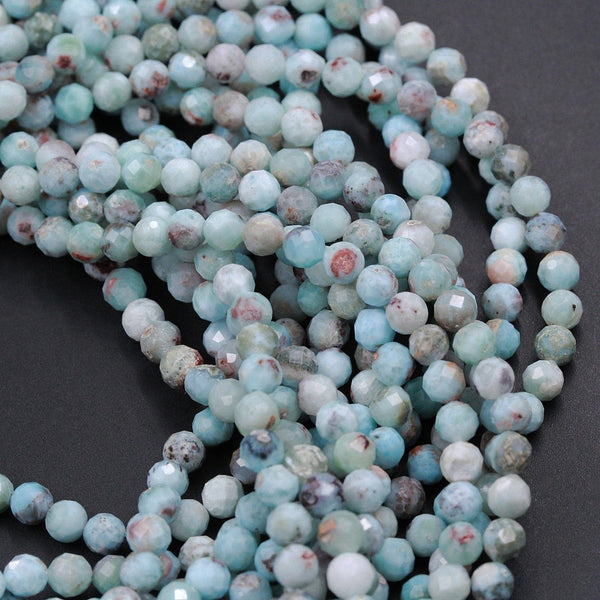 Natural Larimar Beads Faceted 3mm 4mm 5mm Round Beads Genuine Natural Blue Larimar Red Iron Matrix Gemstone High Quality 16" Strand