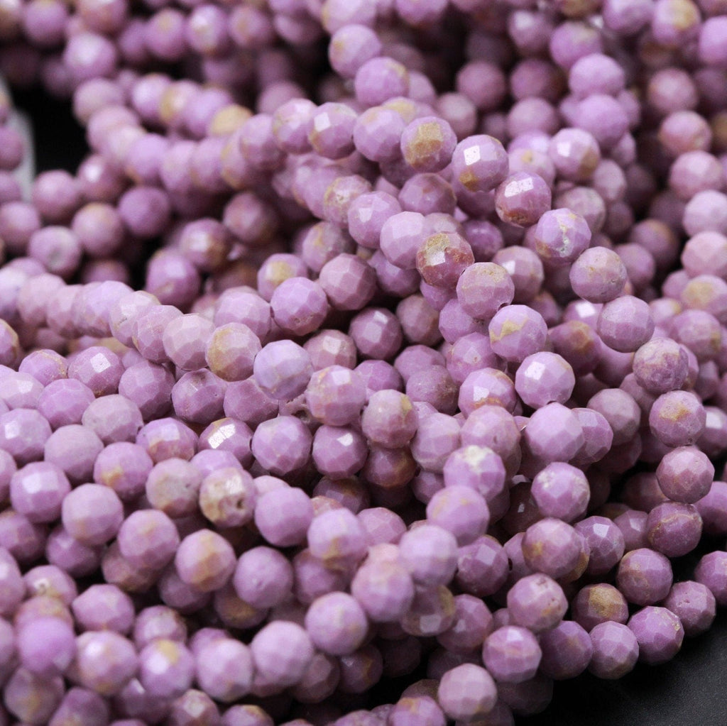 Gorgeous Natural Phosphosiderite 2mm 3mm 4mm Round Beads Micro Faceted Gemstone Genuine Lilac Purple Stone  Beads 16" Strand