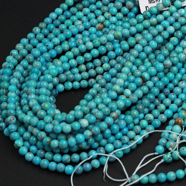 Natural Blue Green Turquoise 4mm Round Beads 3mm Round High Quality Real Genuine Vibrant Blue GreenTurquoise Spheres Gemstone 16" Strand