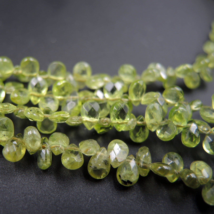 A+ Grade Natural Peridot Faceted Small Teardrop Pear Beads  6mm 5mm Gemmy Sparkling Real Genuine Green Gemstone Earring Beads 16" Strand