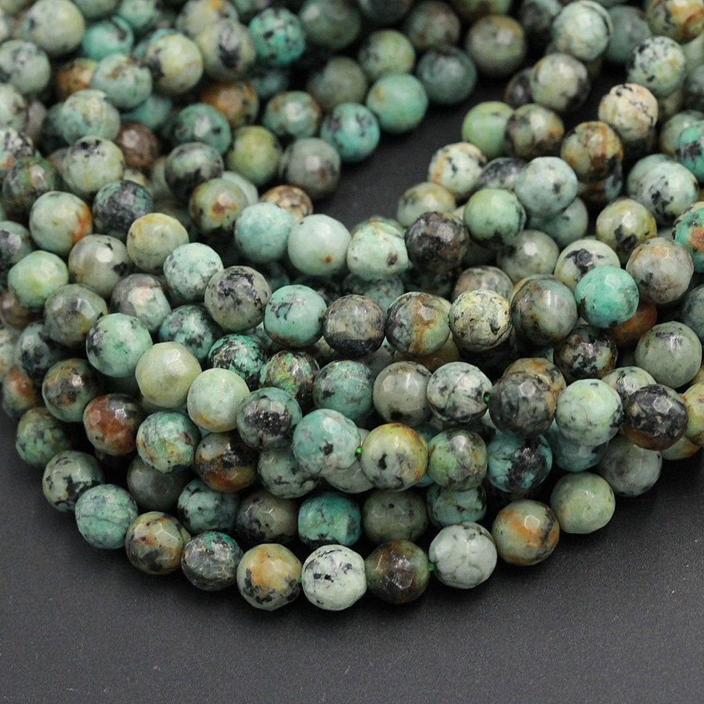 Faceted African Turquoise 4mm 6mm 8mm 10mm Round Beads High Quality Natural Turquoise Gemstone Lots of Blues Greens 16" Strand