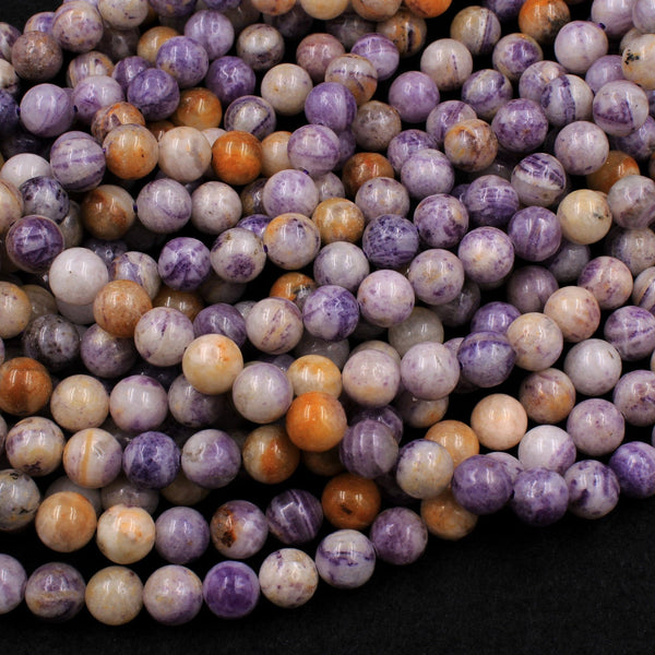 Natural Petrified Fluorite Beads 8mm 10mm Round Beads Natural Purple Yellow Orange Gemstone Beads 16" Strand