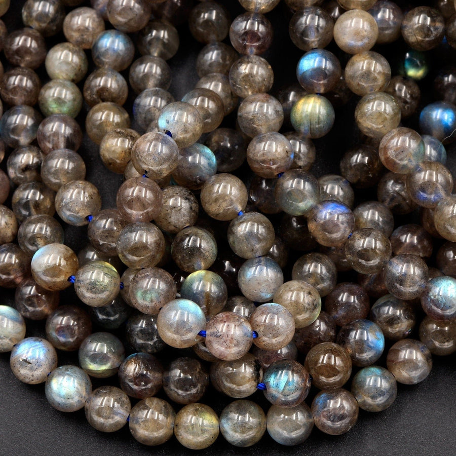 Dark Labradorite 5mm 6mm Round Beads High Quality A grade Flashy Natural Labradorite 16" Strand