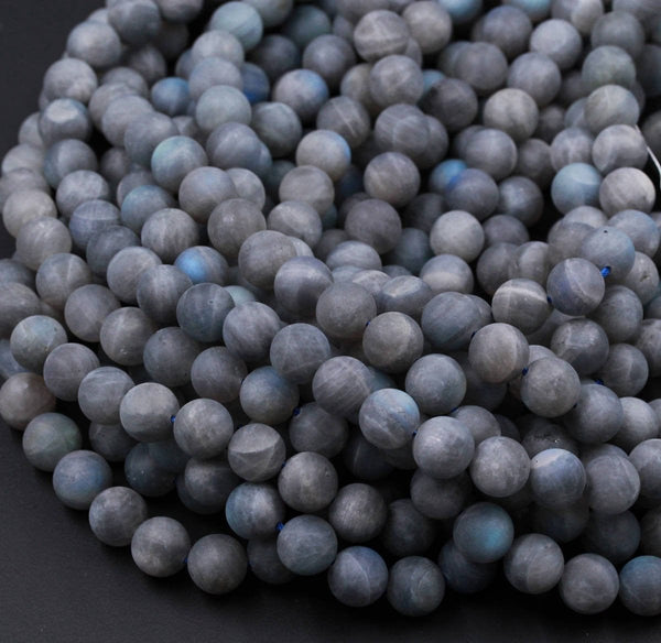 A Grade Matte Natural Labradorite 4mm 6mm 8mm 10mm 12mm Matte Round Beads Blue Flashes 16" Strand