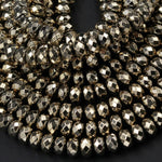Large Hole Beads Titanium Pyrite 6x4mm 8x5mm Faceted Rondelle Large Hole Gemstone Beads 16" Strand