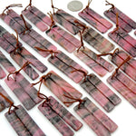 Natural Pink Rhodonite Earring Pair Rectangle Cabochon Cab Pair Drilled Matched Earrings Gemstone Bead Pair