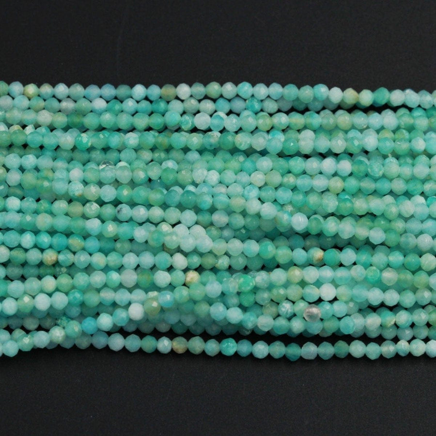 Brazilian Amazonite Faceted Round Beads 2mm 3mm Micro Faceted  Stunning Natural Blue Green Laser Diamond Cut Gemstone 16" Strand