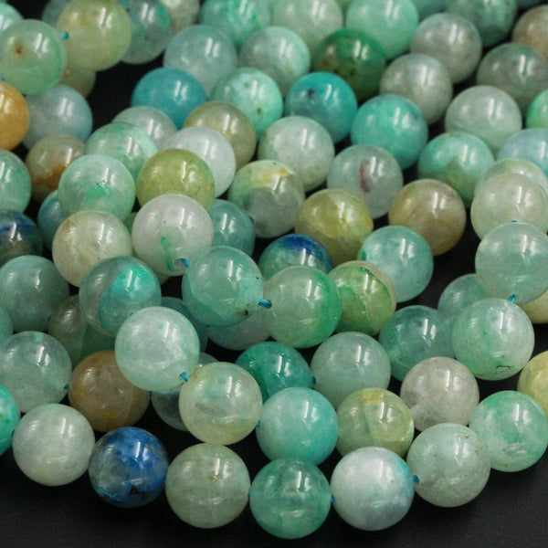 Rare Gemmy Genuine Natural Chrysocolla in Quartz 10mm 12mm 14mm Round Beads Gemstone 16" Strand