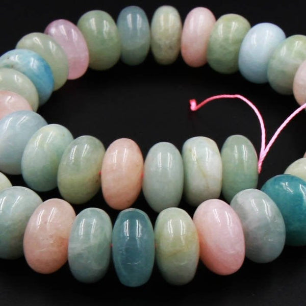 Large Highly Polished Natural Beryl 16mm Rondelle Beads Blue Aquamarine Green Aquamarine Pink Morgonite Peach Morganite 16" Strand