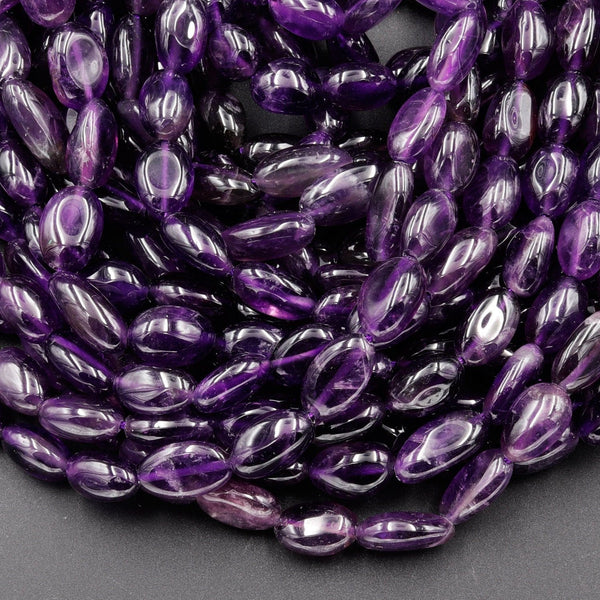 Natural Amethyst Beads Freeform Irregular Smooth Oval Nugget Dark Purple Gemstone 16" Strand