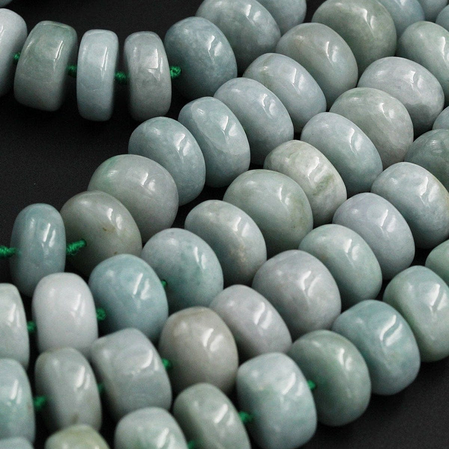 Large Natural Burmese Jade 14mm Rondelle Thick Wheel Beads Chunky Center Drilled Disc Icy Genuine Green Burma Jade Gemstone Beads 16" Strand