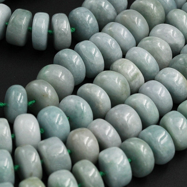 Large Natural Burmese Jade 14mm Rondelle Thick Wheel Beads Chunky Center Drilled Disc Icy Genuine Green Burma Jade Gemstone Beads 16" Strand