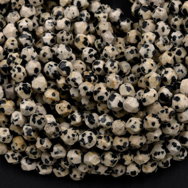 Star Cut Natural Dalmation Jasper Faceted 6mm 8mm 10mm Rounded Nugget Sharp Facets 15" Strand
