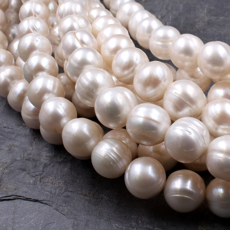 Large Genuine Natural Freshwater Pearl 13mm Off Round Jumbo White Potato Pearl 16" Strand