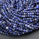 High Quality Natural Blue Sodalite Round Beads 4mm 5mm Faceted Round Beads Micro Cut Faceted Tiny Small Genuine Gemstone 16" Strand