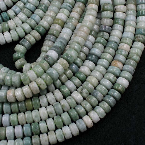Natural Burmese Jade 8mm Heishi Rondelle Disc Beads Genuine Green Burma Jade Gemstone Beads 16" Strand
