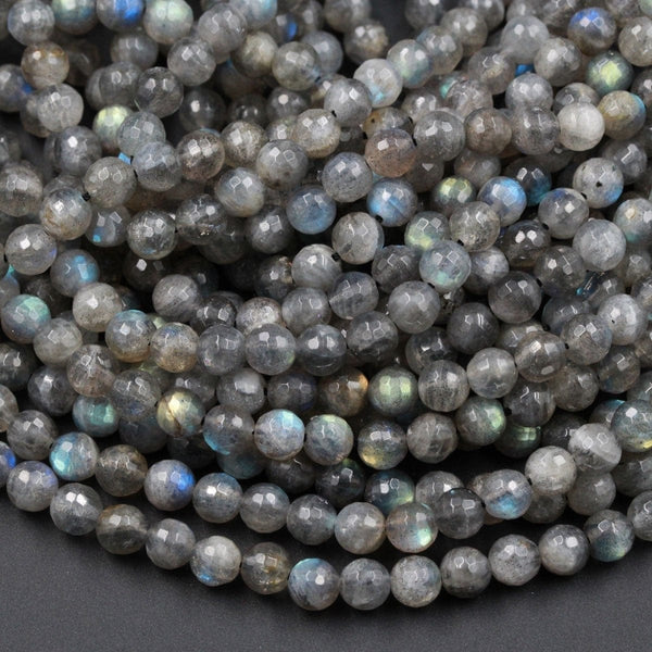 Fire! Faceted Natural Labradorite Beads 3mm 4mm 6mm 8mm Faceted Round Beads High Quality Flashy Gemstone Sphere 16" Strand