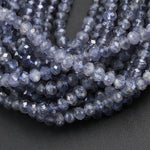 AAA Grade Natural Blue Iolite 4mm 5mm Faceted Rondelle Genuine Real Iolite Micro Faceted Gemstone Laser Diamond Cut Beads 16" Strand