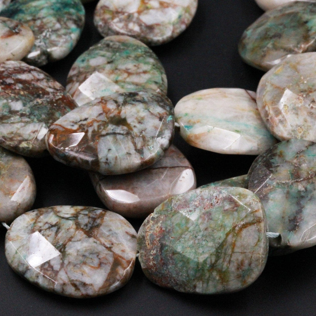 Faceted Natural Chrysocolla in Quartz Focal Pendant Beads Freeform Irregular Nuggests Gemstone 16" Strand