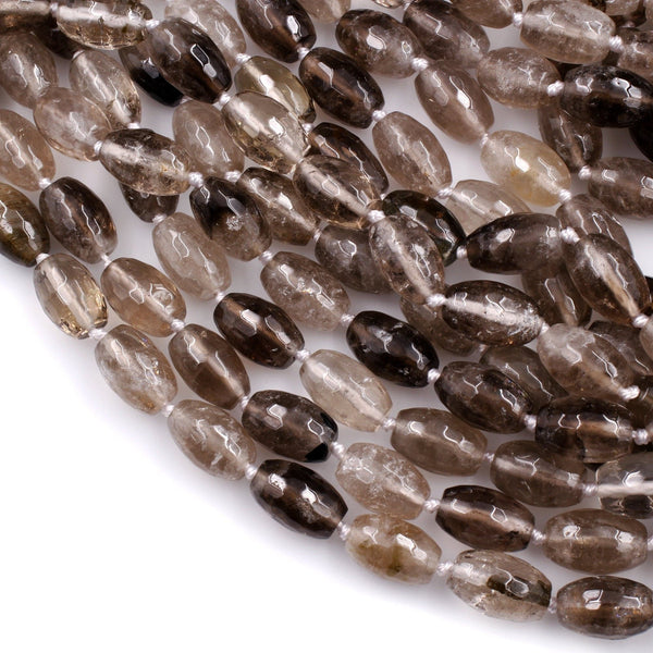 Faceted Natural Smoky Quartz 14mm Drum Barrel Tube Cyclinder Beads Sparkling Gemstone High Quality 16" Strand