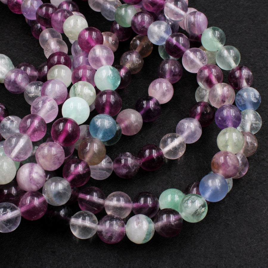 Large Natural Rainbow Fluorite 10mm Round Beads Smooth Polished Colorful Purple Green Blue Fluorite Gemstone Beads 16" Strand