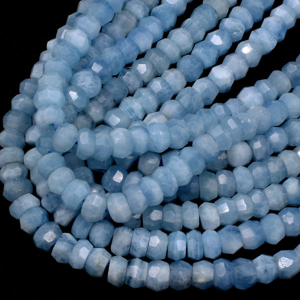 Natural Blue Aquamarine Faceted Rondelle 9mm Beads Center Drilled Disc Saucer Wheel Nugget Real Genuine Aquamarine Gemstone 16" Strand